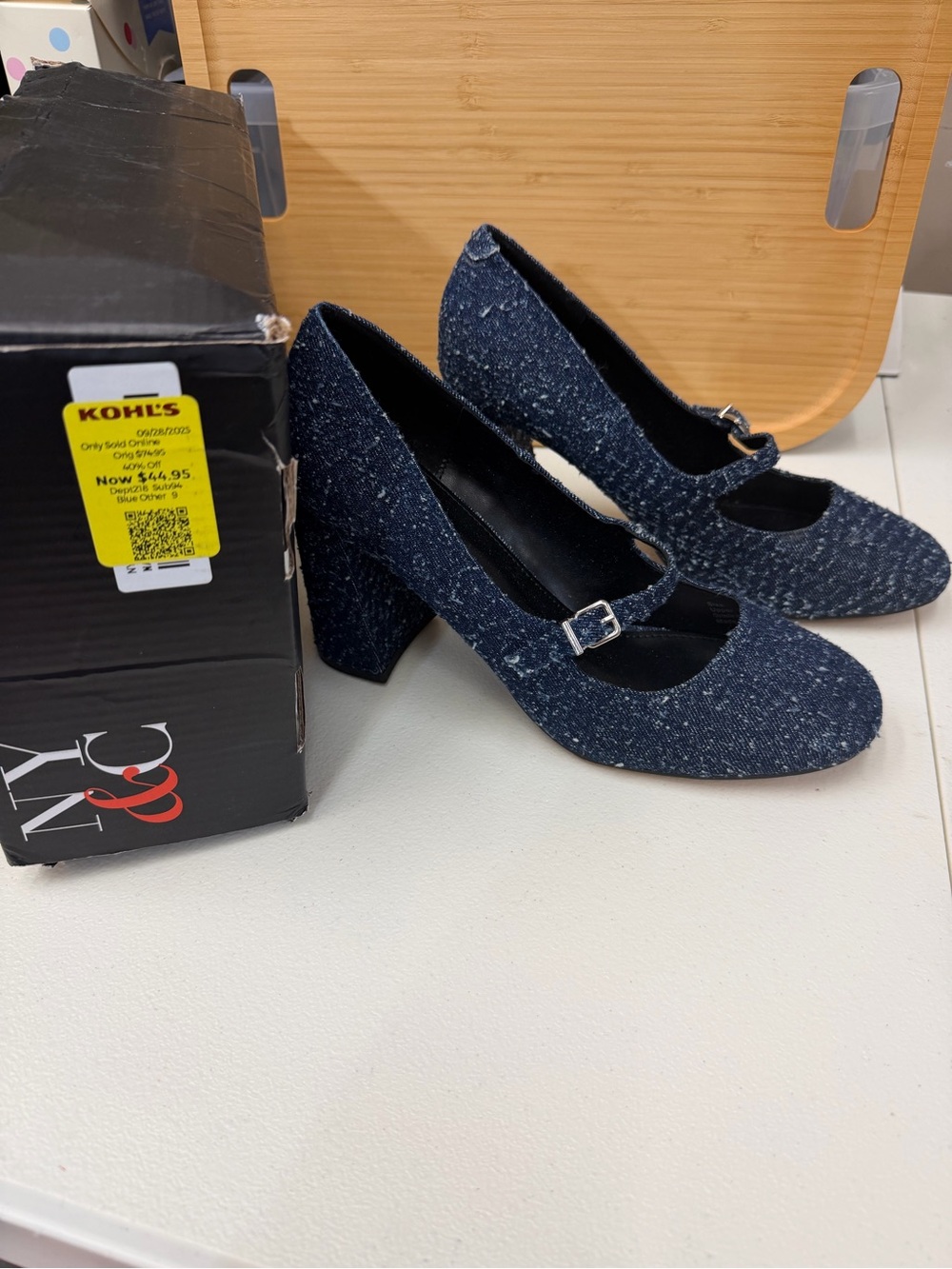 NY&C Women’s Size 9 Navy Tweed Mary Jane Block Heel Pumps